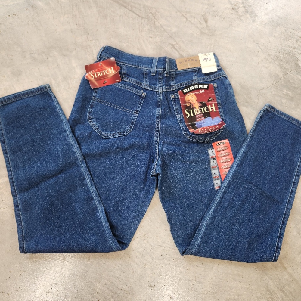 Vintage 90s Riders Lee Relaxed Fit Tapered Leg High Waisted Stretch Jeans Sz 10